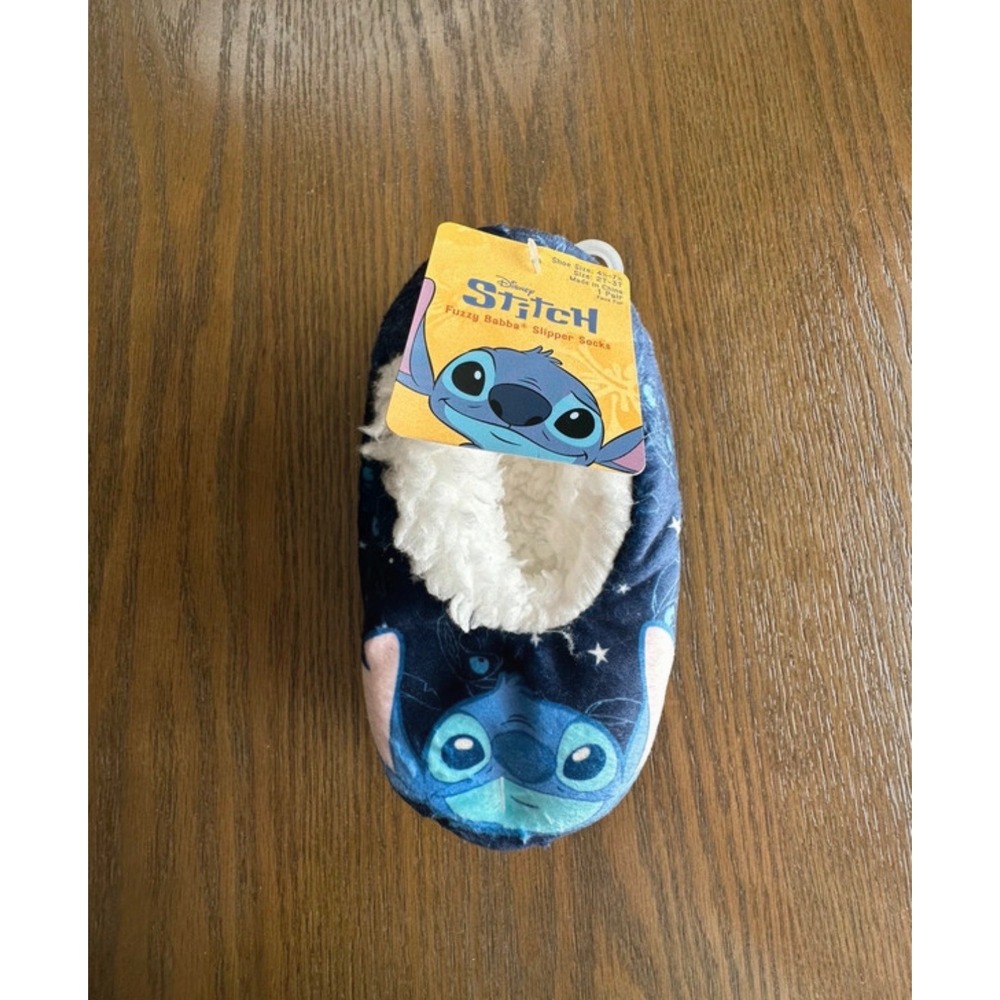 Disney Stitch Fuzzy Babba Slipper Socks Toddler Girls Size 2T-3T Blue Faux Fur